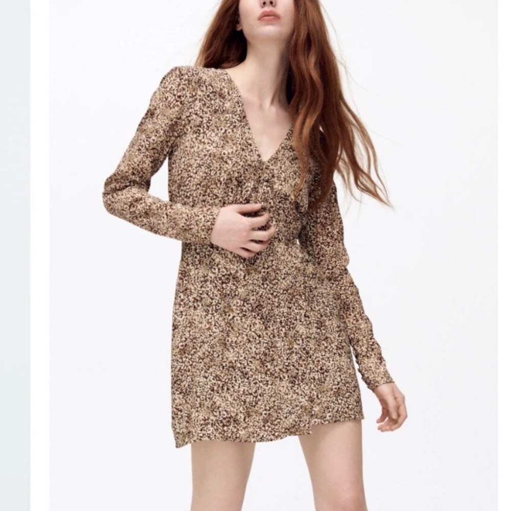 Zara Button Front Animal Print Mini Dress Brown Party Birthday Bloggers Favorite